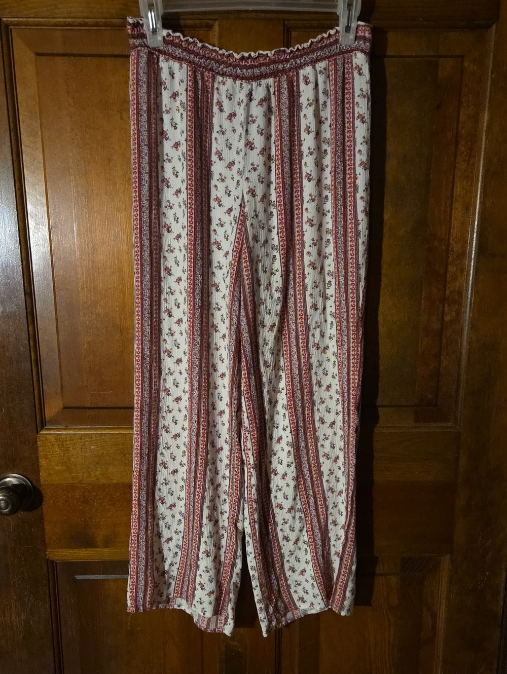 Forever 21 Boho Stripe Floral Wide-Leg Pants - Cream & Rust